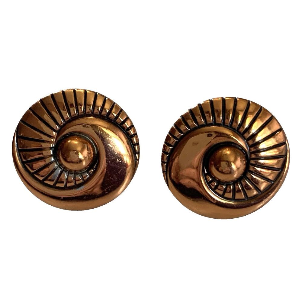 Vintage Copper Screwback Earrings Spiral Modernist Geometric 1980s Retro Style